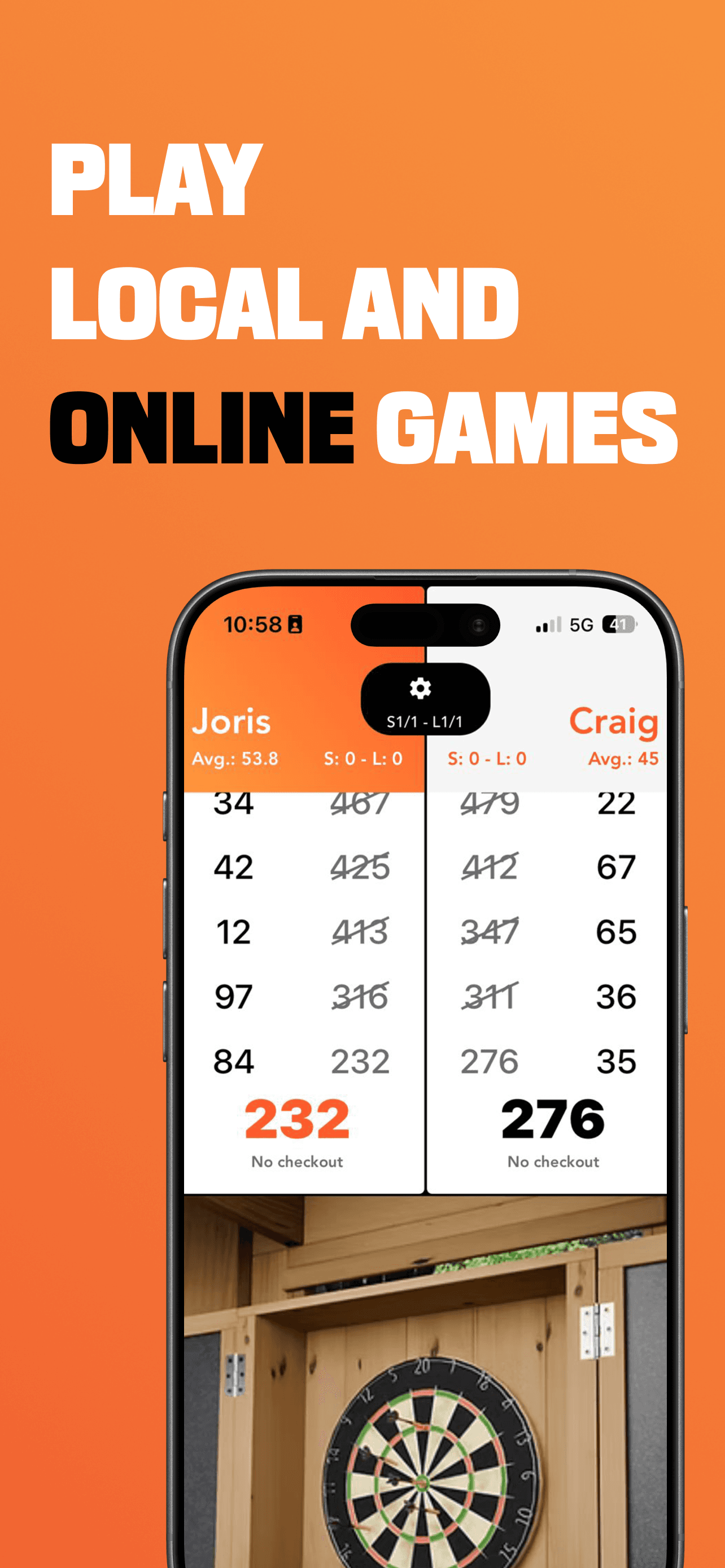 Dart Scores — play local and online games, scoreboard with live dartboard camera